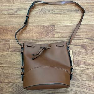 Mango brown crossbody long single strap bucket bag